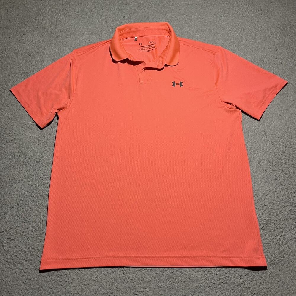 Under Armour Performance Polo Loose Mens Large Pink Short Sleeve Polyester Blend